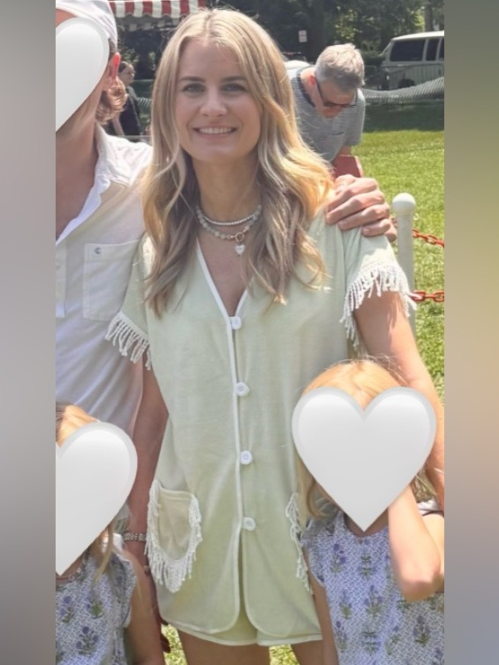 Light Green Fringe Button-Up Tunic w/Matching Shorts